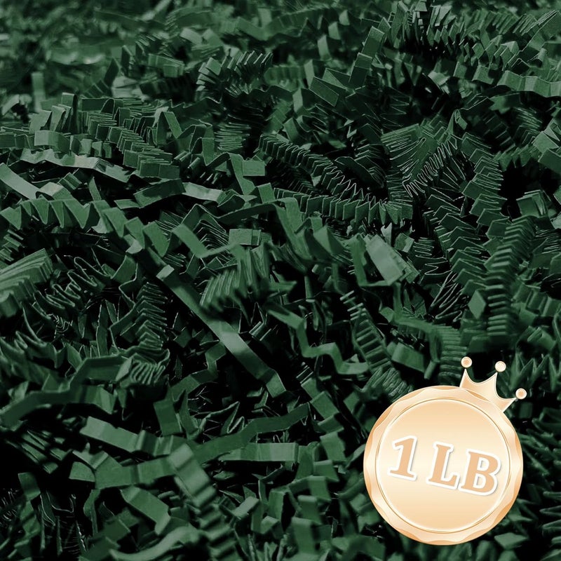 Zankubom 1 LB Dark Green Crinkle Cut Paper Shred Filler Great for Gift Wrapping, Dark Green Basket Fillers, Birthday, Gift Wrapping, Anniversary, Halloween Thanksgiving Christmas Party Decor Filling Supplies - Image 1